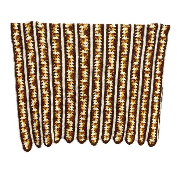 Vintage Crochet 70s Brown Orange Scalloped Hem Decorative Throw Blanket - Picture 1 of 5